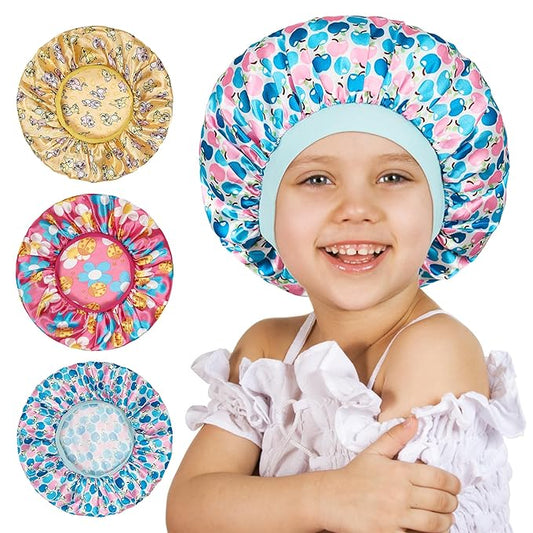 3 Pcs Bonnet for Kids, Kids Bonnets for Girls, Satin Silk Hair Bonnet for Sleeping, Soft Wide Band Sleep Cap for Curly Hair Braids for Teens Child Toddler