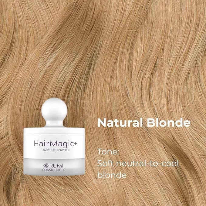 Rumi Cosmetiques HairMagic+ Root Touch Up Powder for Mature Women – Instant Gray Hair Coverage & Hairline Filler – Water-Resistant, Natural Finish, with Argan Oil & Vitamin E (Natural Blonde)