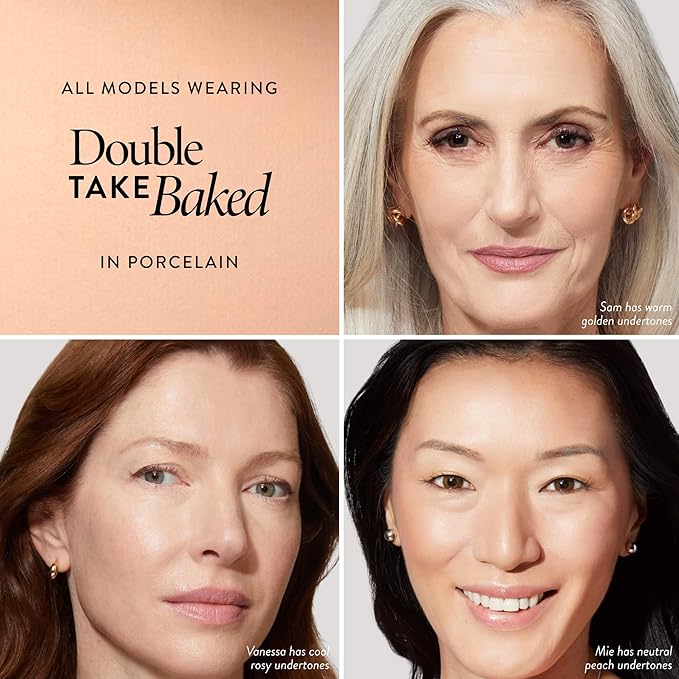 LAURA GELLER NEW YORK Baked Double Take Powder Foundation - Porcelain - Buildable Medium to Full Coverage - Matte Finish