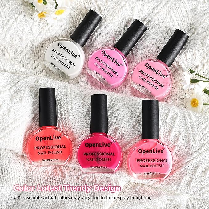 OpenLive 10ml 6 Colors Red Rose Pink Nail Polish Set Romantic Color Series Nail Polish Quick Dry Long Lasting Valentine's Day Gift for Her