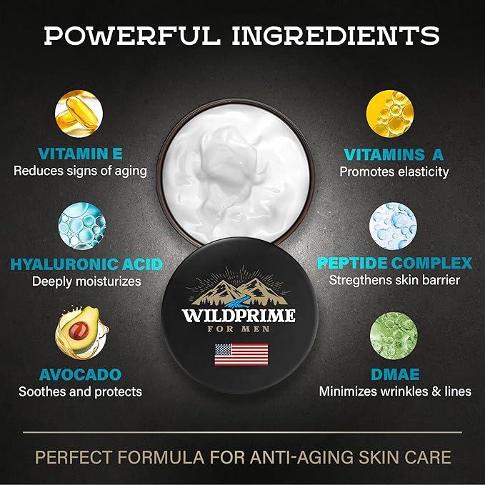 Men's Face Moisturizer Cream - Anti Aging & Wrinkle - Men's Shave Lotion - Made in USA - Collagen, Hyaluronic Acid, Vitamins E & A, Avocado Oil - Age Facial Skin Care, Day & Night Moisturizing, 4 oz