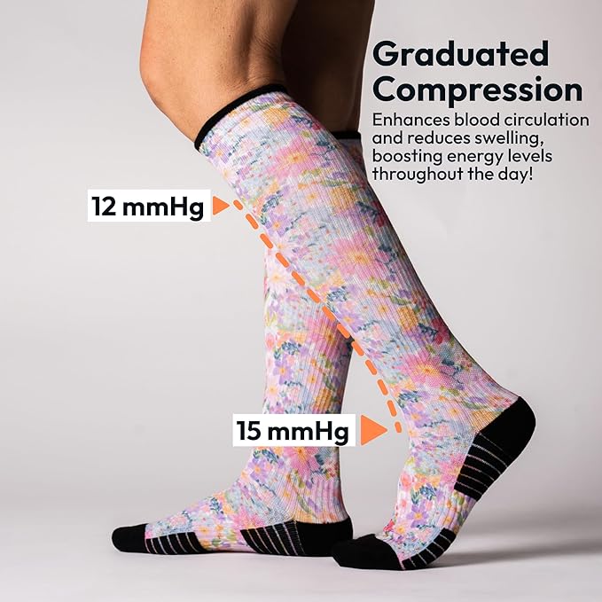 Viasox Compression Socks for Women and Men, Knee High Socks 12-15 mmhg Circulation Support for Flight, Travel, Daily