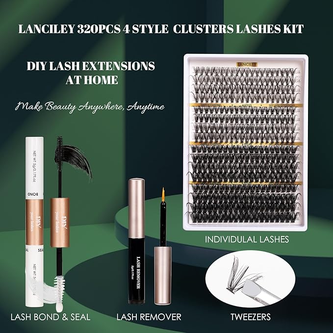 Lash Clusters 320PCS 12-20MM 30D+40D+80D+100D DIY Eyelash Extensions Kit Natural Individual Lashes Thick Volume Eyelash Clusters D Curly Lash Extension kit with Bond + Seal + Remover + Tweezers-4