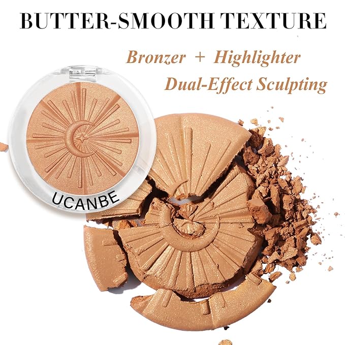 UCANBE Baked Luminous Bronzer Skin Enhancer, Buildable Powder Bronzer, 2-in-1 Highlight and Contour, Ultra-Fine Smooth Formula, Long-Lasting Natural Sunkissed Glow - 03 Rich Cocoa (Deep Bronze)