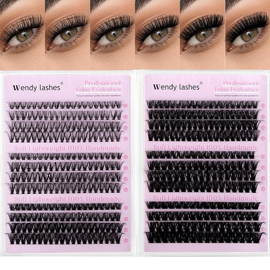 Lash Clusters 30D+40D+50D+60D+80D+100D Wispy Individual Lashes C-Curly Volume Lash Extensions 10-16mm Natural DIY Cluster Lashes for Beginners