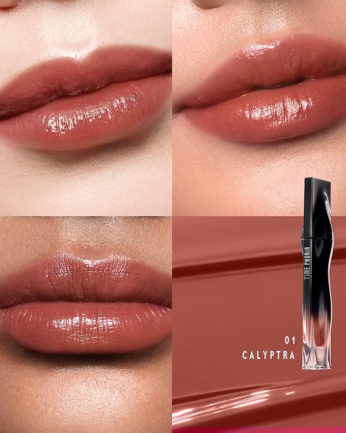 Stellar Dust Lip Stain 01 Calyptra, Transfer-Proof & Smudge-Proof Lip Gloss, Nude Brown Tinted Glossy Finish, High-Pigment Vibrant Color, Hydrating Lightweight Long-Lasting Lip Makeup