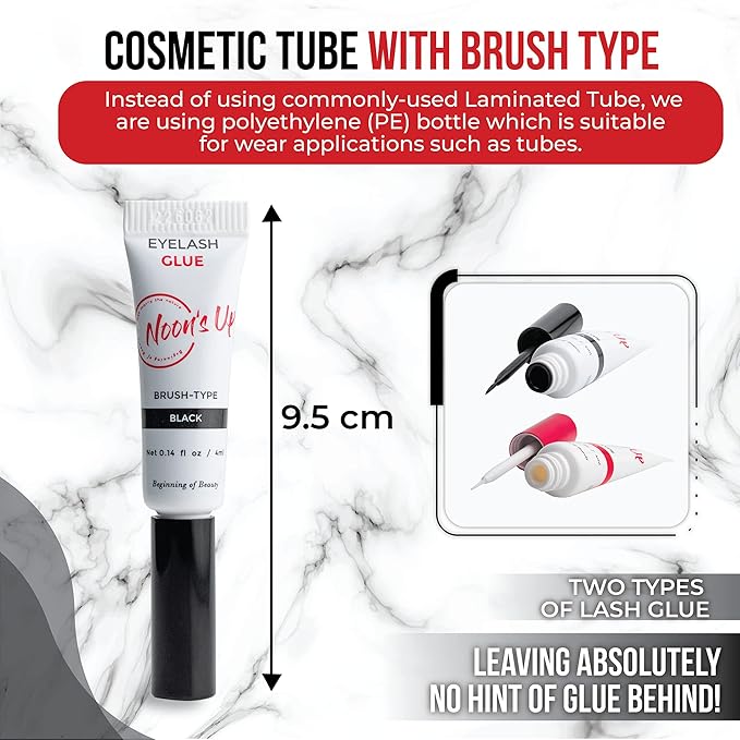 NOON'S UP Black Eyelash Glue - Super Strong Hold, Waterproof, Hypoallergenic Adhesive for Sensitive Eyes (0.14 Fl. Oz.)