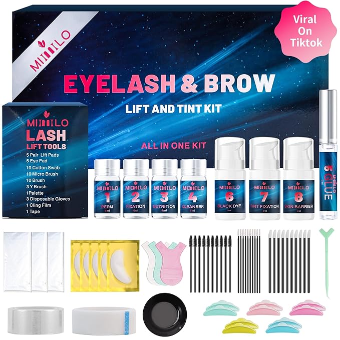 Duoffanny 63 Pcs 4-In-1 Lash Lift Kit & Brow Lamination Kit Natural Black Color Set, Lasting for 6-8 Weeks, Eyelash & Eyebrow Perm Diy Professional Kit, Easy for Home & Salon Use