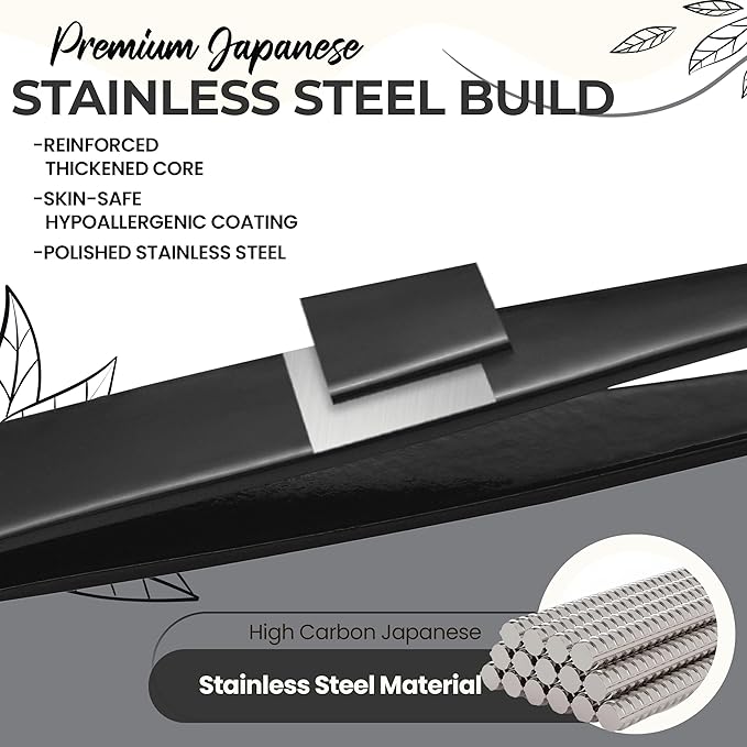 Professional Slant Tip Eyebrow Tweezers for Women & Men – Precision Hair Removal Tool – Stainless Steel Tweezers for Eyebrow Shaping, Facial Hair, Ingrown Hair & Splinter Removal (Lustrous Black)