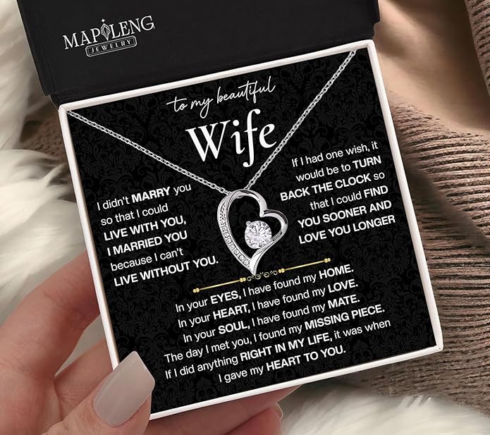 Mapileng To My Wife – Love Knot Necklace from Husband with Heartfelt Message Card & Elegant Luxury Gift Box, A Meaningful Romantic Jewelry Gift for Anniversary, Birthday, Wedding, Christmas