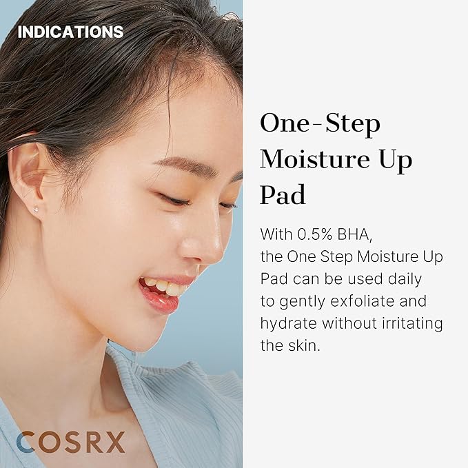 COSRX Moisture Up Pads 70 Sheets, BHA, Gentle Daily Exfoliant for Sensitive Skin, Preventing Breakouts, Moisturizing, Nourishing, Blemish Care, Korean Skin Care