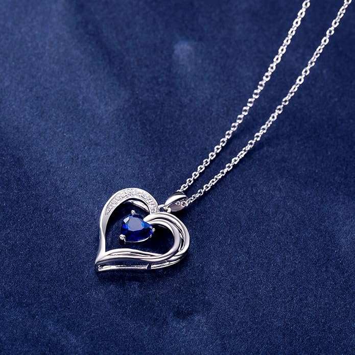 AM ANNIS MUNN 925 Sterling Silver Heart Necklace for Women Birthstone Necklace Silver Jewelry for Womens Jewelry Gifts for Women Her Mom