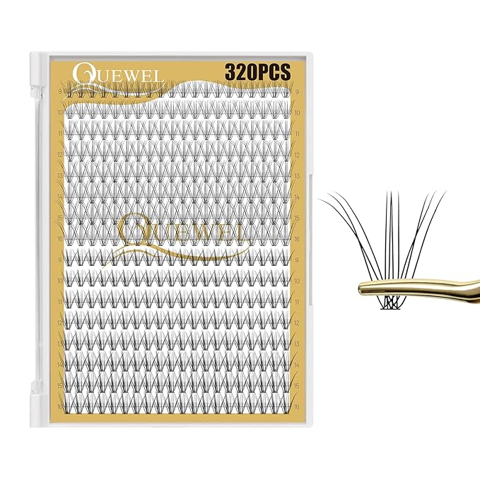 QUEWEL Lash Clusters 320Pcs Cluster Lashes 10D+20D C Curl Lash Cluster Eyelash Extensions Mix9-16mm Individual Eyelashes Clusters Wispy Lash Clusters Thin Band Soft to Use at Home(10D+20D C Mix9-16)