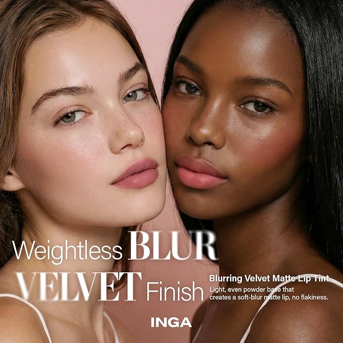 INGA Blurring Velvet Matte Lip Tint - Soft-Blur Matte Finish, Waterproof, Transfer-Proof, Long-Lasting Lip Stain, Lightweight Buildable Color with Hydrating Comfort (PLUM BAKE)