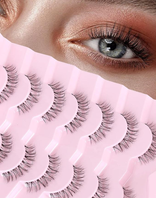 Short Lashes Natural Look Everyday Wispy False Eyelashes Clear Band Strip Eyelash Soft Lashes Fluffy Pack 7 Pairs C4