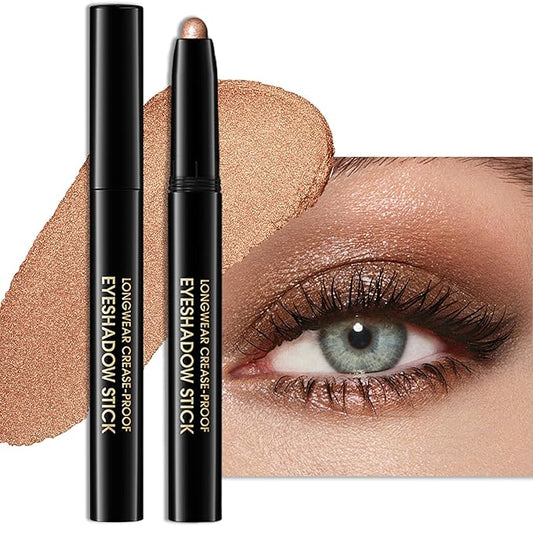 Erinde Waterproof Cream Eyeshadow Stick, Copper Bronze Shimmer Eye Shadow Sticks, Cream to Powder Eyeshadow Crayon, Buildable & Blendable Long-Lasting Eye Shadow Stick, Vegan & Cruelty-Free, 01