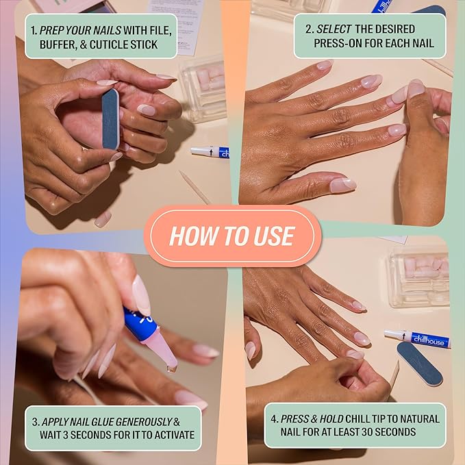 Chillhouse - Chill Tips, Press on Nails Kit - Here Comes The Gold (Oval) - 30 Nail Shapes & Sizes - Up to 2 Weeks of Wear - Customizable - Reusable - Latina Founded, Women Owned - Beauty, Self Care