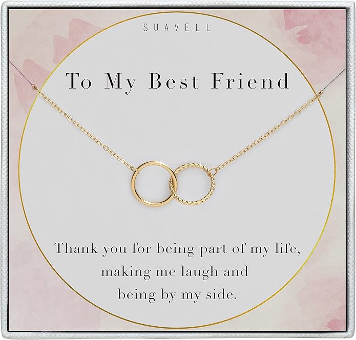 Suavell Best Friend Necklaces: Interlocking Circle Open Circle Ster Sterling Silver Chain Necklaces | Friendship Gifts, Birthday Gift Ideas