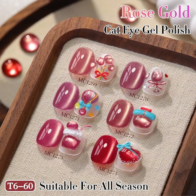 Double Rhythm 0.5 OZ Cat Eye Gel Polish with Magnet 15ML Holographic Glitter Shimmer Translucent Jelly Color Magnetic Nail Polish Salon DIY at Home (Rose Coffee-MC1272)