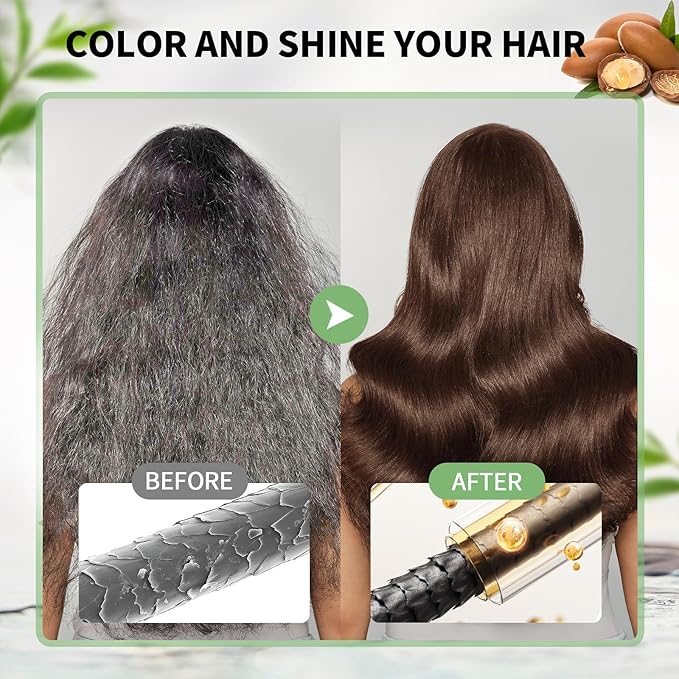 Farndu Brown Hair Dye Shampoo for Women Men, Gray Hair Coverage, Natural Herbal Ingredients