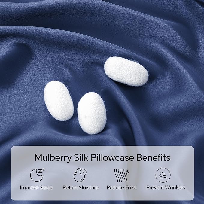 INFIIXSO Body Pillow Cover with Zipper, Luxury Mulberry Silk Body Pillow Case 20x54 Inches, Ultra Smooth and Soft Cooling Long Pillowcase, Gift for Women, Men(Navy)