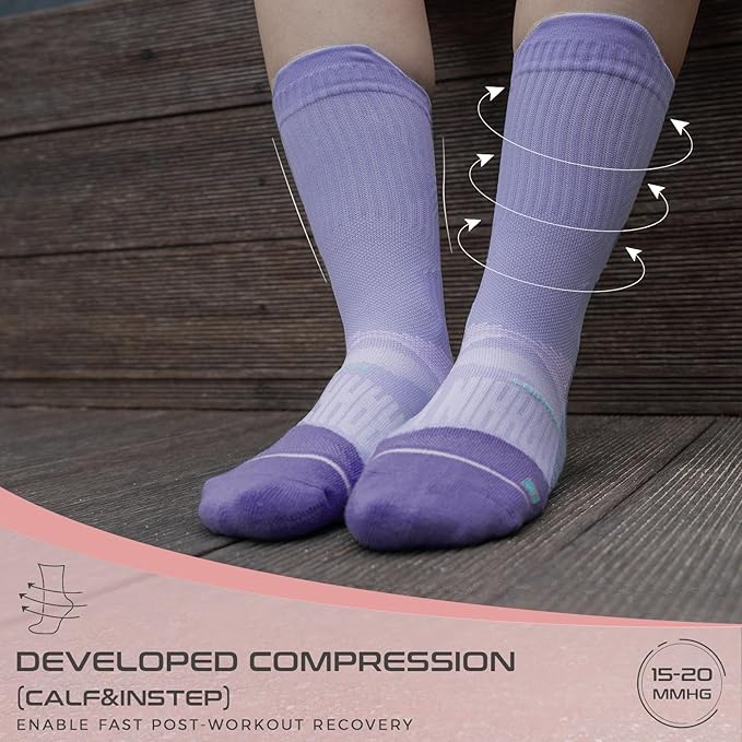 Coolmax Compression Running Socks for Women 3 Pairs, Anti-Blister Moisture Wicking Boot Crew Cushion Athletic Workout Socks