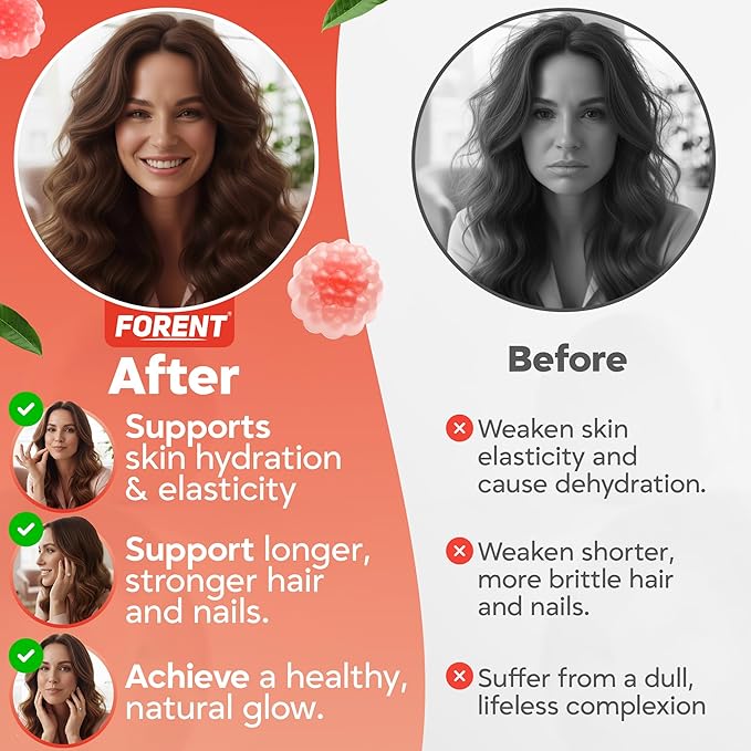 Forent 2500mg Collagen Gummies for Women & Men with Biotin, Vitamin D3, Hyaluronic Acid | Supports Skin Hair Nails & Joints, Sugar-Less Colageno Hidrolizado for Women, 60 Servings Peach Flavor