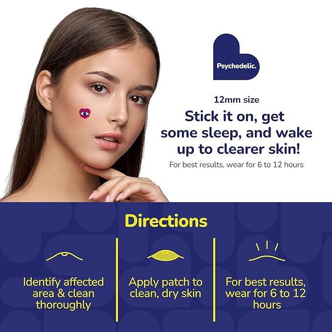 BioSwiss Psychedelic Pimple Patches, Hydrocolloid Acne Patch for Zits and Blemishes, Face and Skin Stickers, 72 Count