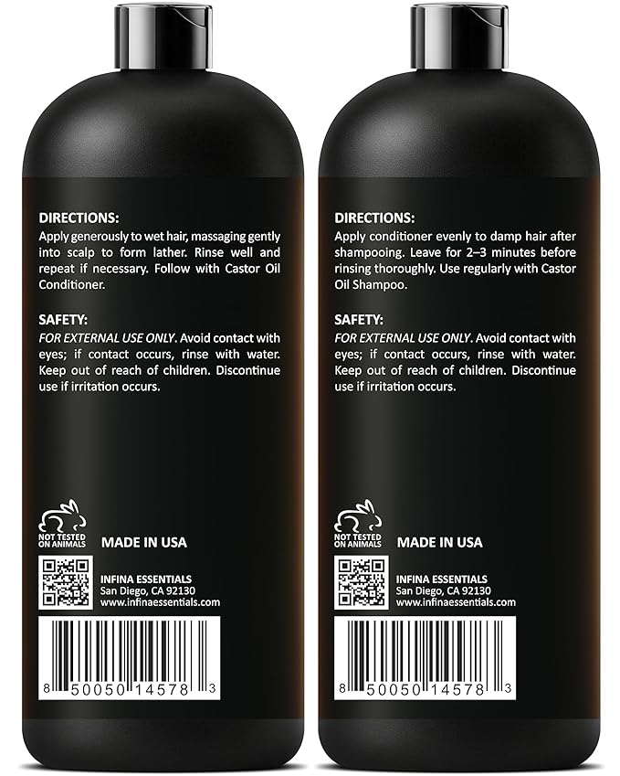 INFINA ESSENTIALS Castor Oil Shampoo and Conditioner Set | 16 fl oz Each | with Batana Oil | Strengthening, Thickening & Hydrating Formula | Supports Hair Growth & Fuller, Healthier Hair