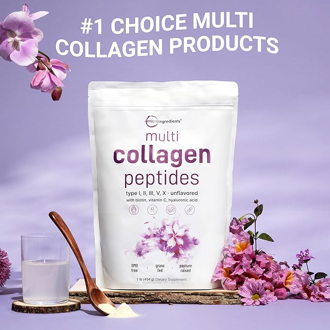 Multi Collagen Peptides Powder, 16 Oz - Hydrolyzed Protein Peptides | Type I,II,III,V,X with Hyaluronic Acid, Biotin 10,000mcg & Vitamin C - Unflavored - Keto & Paleo Friendly, Ez Mix in Drinks