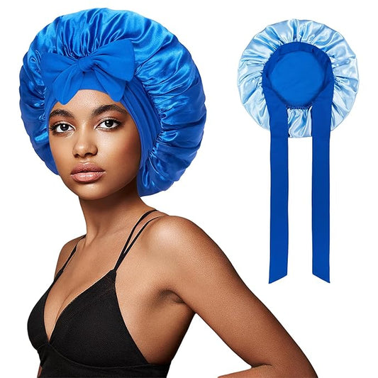 vidsel Bonnet with Tie Band, Hair Care Satin Silk Bonnet for Sleeping Women, Silky Sleep Bonnets for Women, Reversible Double Layer Sleep Cap for Curly Hair Braids