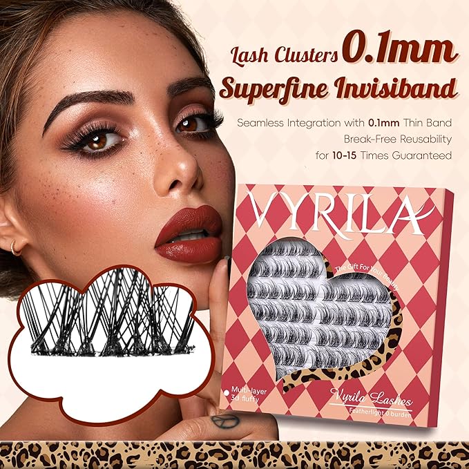 Lash Clusters 0.05mm PBT Fiber Eyelash Clusters, 0.1mm Superfine Invisiband D Curl Diy Lash Extension, 96pcs 8-16mm Individual Like Eyelash Extensions (Velvet-D-8-16Mix)