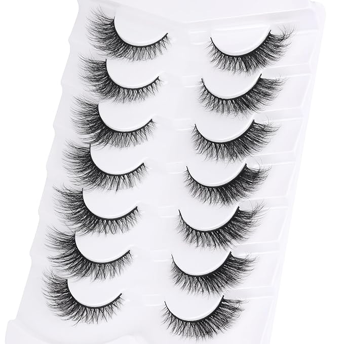 False Eyelashes Cat Eye Lashes Natural Fuzzy Eyelashes Wispy Strip Lashes Mink Volume Fake Eyelashes 7 Pairs Natural Lashes Cat Eye ALICROWN
