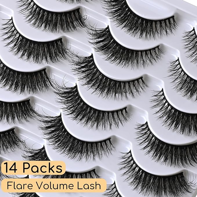APCYUST Wispy Eyelashes Natural Cat Eye Lashes Short Mink Lash Strips Fluffy Fake Cateye Eyelash 14 Pairs False Volume Eye Lash Pack Natural Look