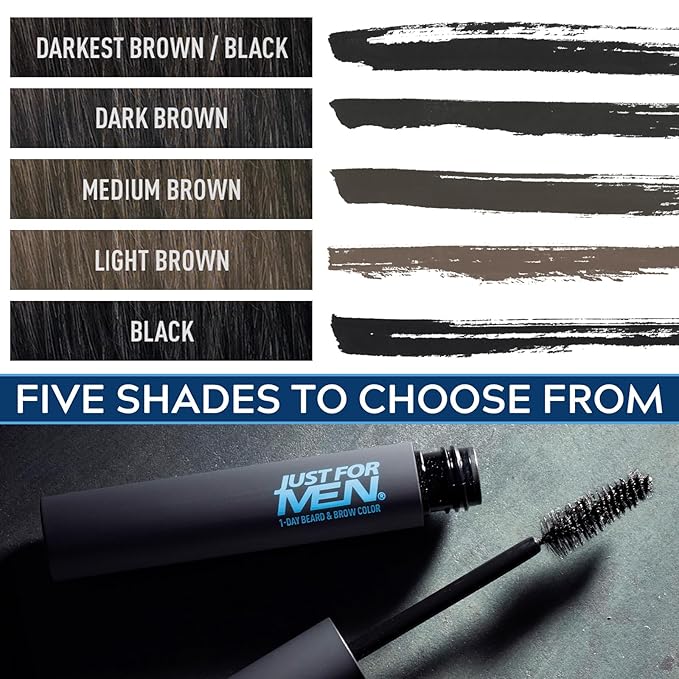 Just for Men 1-Day Beard & Brow Color, Temporary Color for Beard and Eyebrows, For a Fuller, Well-Defined Look, Up to 30 Applications, Dark Brown