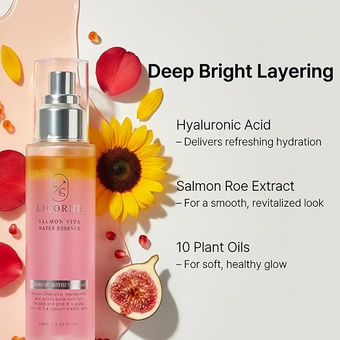 LICORNE Korean Salmon Vita Water Essence with PDRN – Hydrating Face Mist with Hyaluronic Acid, Niacinamide & Madecassoside – Lightweight K-Beauty Skincare – 100ml / 3.38 fl oz