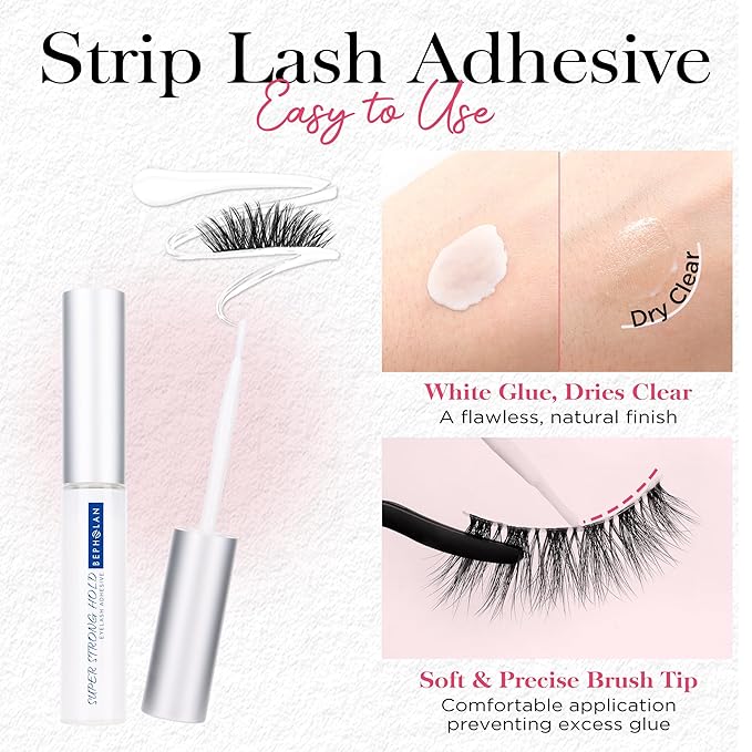 BEPHOLAN Sensitive Eyelash Glue, Super Strong Hold for False Eyelashes, Lash Glue, Eyelash Adhesive, Latex Free, Suitable for Sensitive Eyes, Waterproof, White 0.176 oz