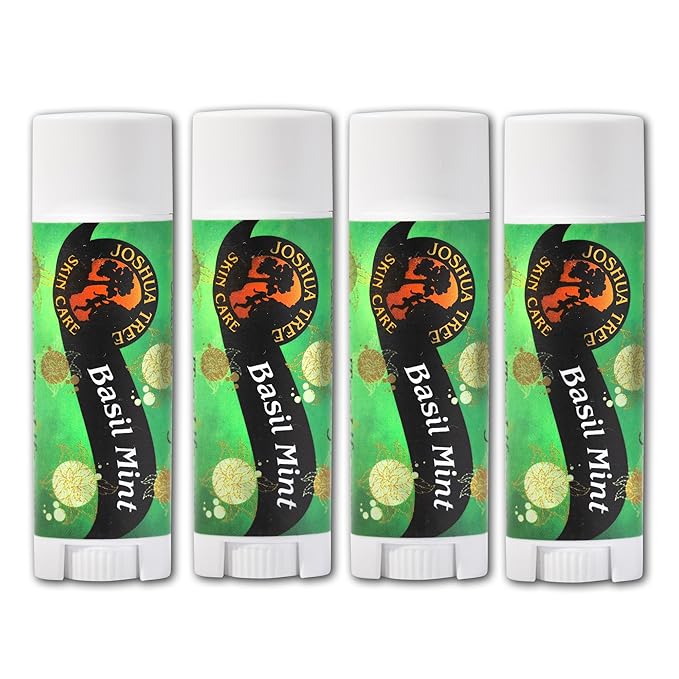 Joshua Tree Organic Lip Balm: 25 Flavor Varieties Made with Beeswax (4-pack, Basil Mint)