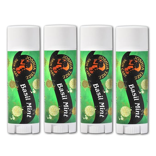 Joshua Tree Organic Lip Balm: 25 Flavor Varieties Made with Beeswax (4-pack, Basil Mint)