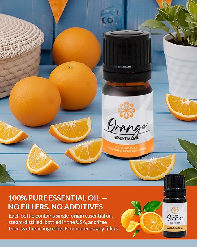 Essence Orange Essential Oil – 100% Pure & Therapeutic Grade – Perfect for Aromatherapy, Diffusers & Recharging Essence Nasal Diffuser Rings – Natural Stress & Mood Support (5mL)