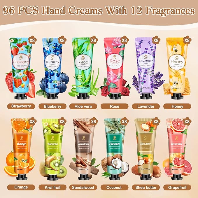 LFENYIGI 96 Pack Hand Cream Gifts Set For Women, Bulk Hand Lotion Travel Size for Dry Cracked Hands, Mini Hand Lotion Bulk for Christmas Stocking Stuffers Party Favors & Baby Shower Favors For Guests