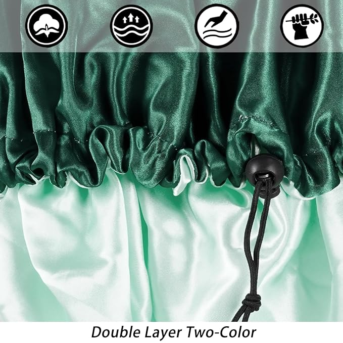 Edoneery Silk Bonnet for Sleeping Women, Ajustable Double Layer Satin Bonnet for Curly Hair(Green)