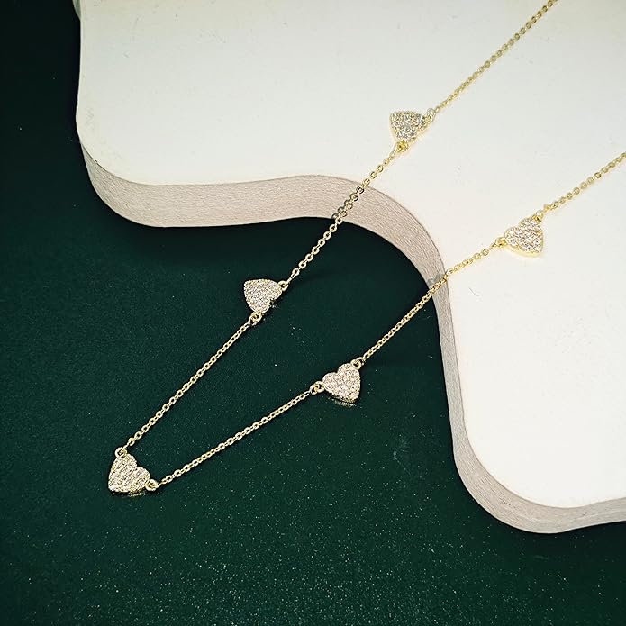Luxval Diamond Pendant Gold Necklace for Women，Dainty 18k Gold Plated Choker Necklaces Simple Gold Jewelry Gifts for Women Girls