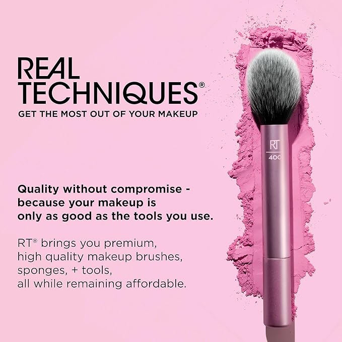 Real Techniques Miracle 2-In-1 Powder Puff + Travel Case, Dual-Sided Makeup Blending Puff, Elastic Band, Precision Makeup Sponge & Powder Puff, For Liquid, Cream & Powders, Travel Case, 2 Count
