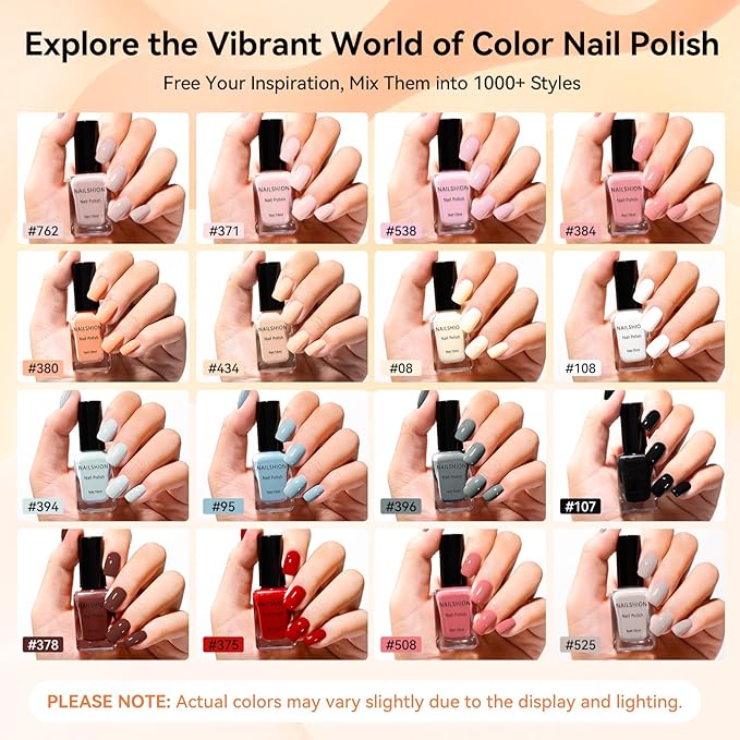 Nailshion Nude Gray Nail Polish Set Neutral 16 Colors with Base Top Coat Remover Pads, Nude Brown Burgundy Dusty Rose Fast Dry Fingernail Polish Set, Non-Gel, Nail Art Gift for Women Girls