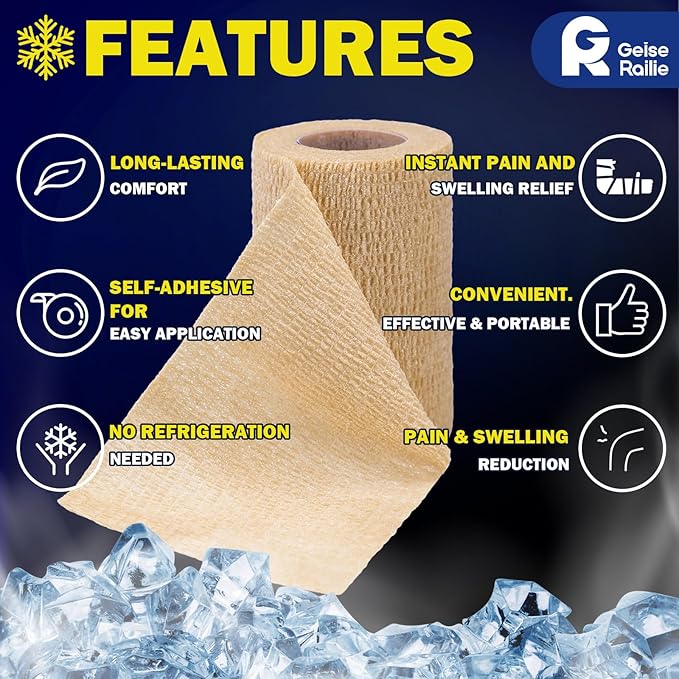 Geiserailie 2 Pcs Instant Cooling Ice Tape Self Sticking Compression Wrap Reusable Sport Ice Tapes No Refrigeration Needed Athletic Muscle Bandage for Pain Relief and Swelling (Skin Color,3 Inches)