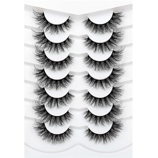 Pooplunch Cat Eye Lashes False Eyelashes Volume Thick Crossed 16MM Wispy Curly Fluttery Faux Mink Lashes 8D Fake Eyelash Strips 7 Pairs Pack