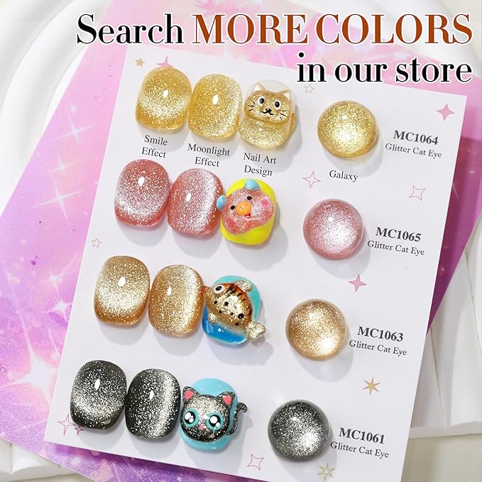 Double Rhythm 15ML Glitter Glass Cat Eye Gel Polish with Magnet Holographic Glitter Shimmer Translucent Sheer Color Salon Soak Off Magnetic Gel Polish at Home (Coffee Brown-MC1063)