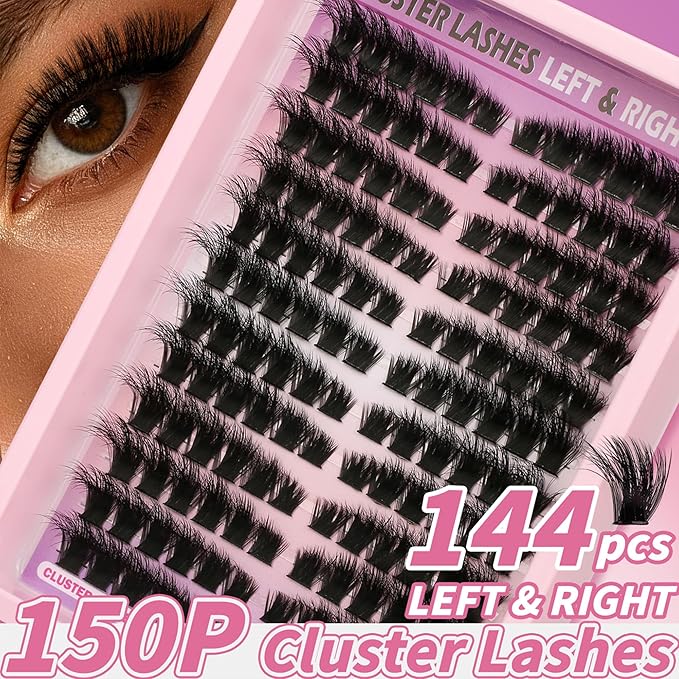 Lash Clusters Eyelashes Clusters Left&Right Cluster Eyelash Extensions Thick D Curly Individual Lashes Clusters 150P DIY Fairy Lash Extension at Home
