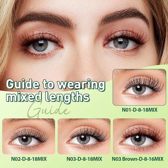 KEYYOU Natural Lash Clusters Wispy Eyelash Clusters 144 pcs Cluster Eyelash Extensions D Curl Individual Lashes 8-16MIX Mix Length Light and Natural Lashes Look with Thin Lash (N03-Brown-8-16MIX-D)